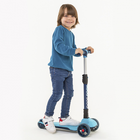 Детский Трехколесный Самокат MAXISCOO ''Junior Plus'', Голубой, светящиеся колёса (2021)