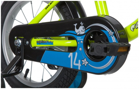 Велосипед NOVATRACK 14'' NEPTUNE зеленый, тормоз нож, крылья корот, полная защ.цепи