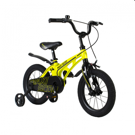 Детский Велосипед MAXISCOO ''Cosmic'' Standard Plus 14'', Желтый, С Ручными Тормозами (2022)
