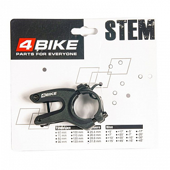 Вынос руля ''4BIKE'', алюминиевый, TDS-RD605, L:40, R:-12°, D:31.8мм, индивидуальная упаковка, чёрный
